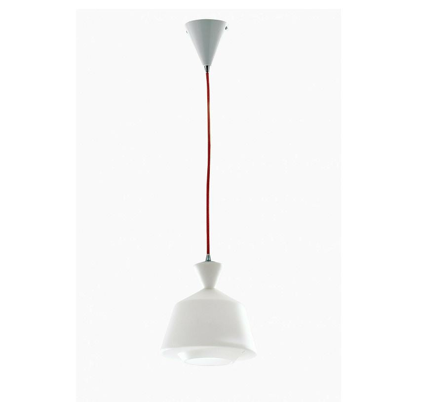 Sospensione 1XE27 non incl. forme eccentriche diffusore vetro opale e cavo in tessuto rosso o nero SUGAR-B Sospensione 1XE27 non incl. forme eccentriche diffusore vetro opale e cavo in tessuto rosso o nero SUGAR-B